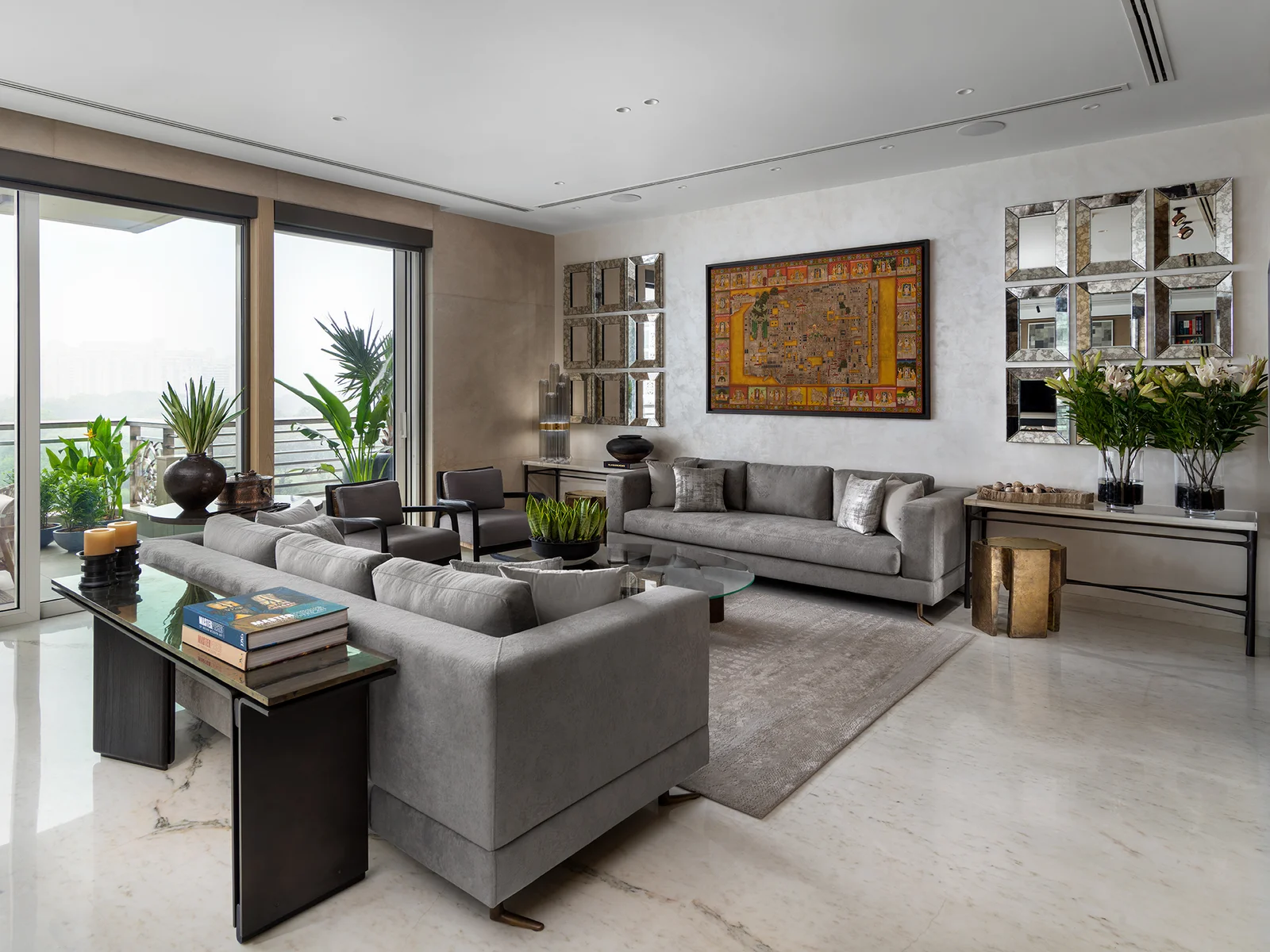 Contemporary residence interior with warm neutrals